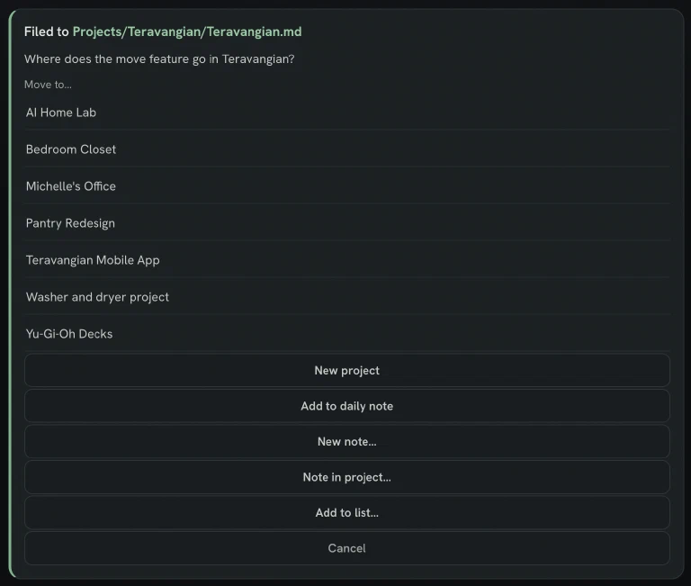 The move panel lets you change automatic categorization