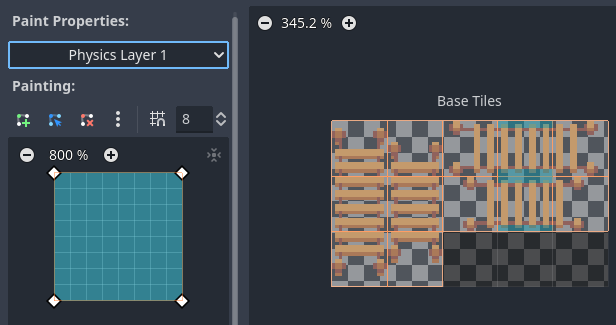 Bridges with a physics layer at the top and bottom of the center pieces