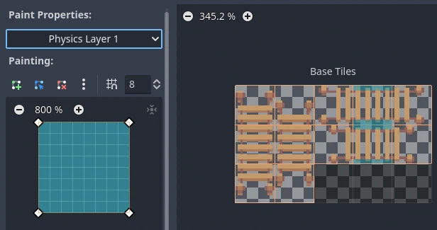 Bridges with a physics layer at the top and bottom of the center pieces